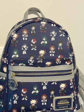 LOUNGEFLY MHA My Hero Academia Navy Blue w/ Multi-Color Group Anime Backpack